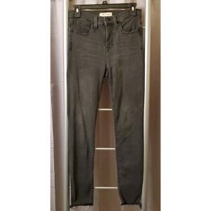 Madewell Jeans Women's 26 9" Mid Rise Skinny Fit Dark Gray Stretch Denim Raw Hem